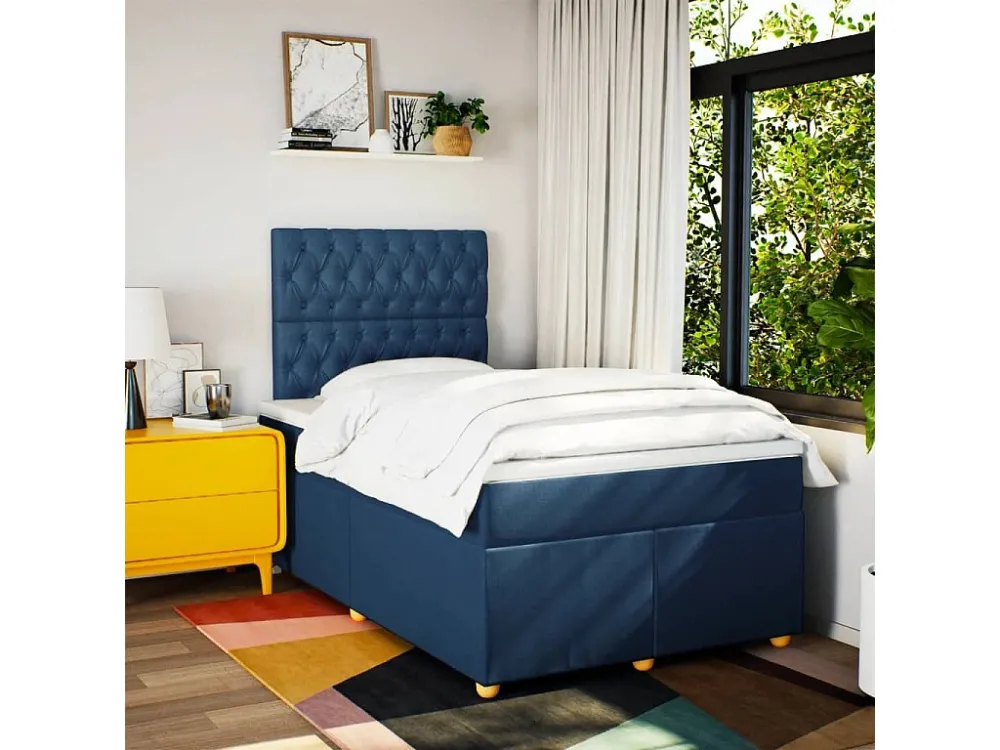 Cama com Cabeceira Cama com molas/colchão 120x200 cm tecido azul