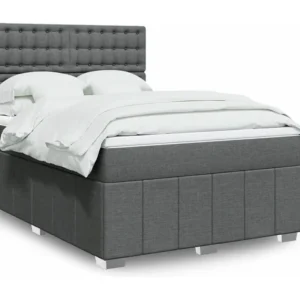 Cama com Cabeceira Cama com molas/colchão 140x200 cm tecido cinzento-escuro