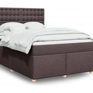 Cama com Cabeceira Cama com molas/colchão 140x200 cm tecido castanho-escuro