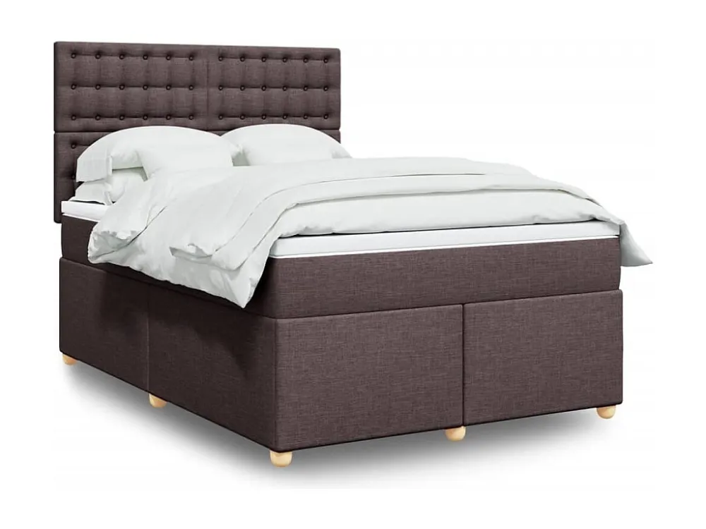 Cama com Cabeceira Cama com molas/colchão 140x200 cm tecido castanho-escuro
