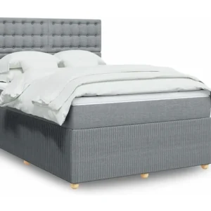 Cama com Cabeceira Cama com molas/colchão 140x190 cm tecido cinzento-claro