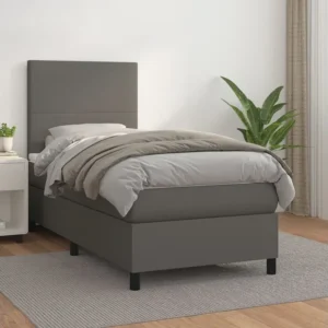 Cama com Cabeceira Cama com molas/colchão 80x200 cm couro artificial cinza