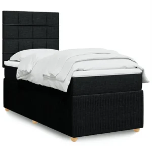 Cama com Cabeceira Cama com molas/colchão 90x200 cm tecido preto