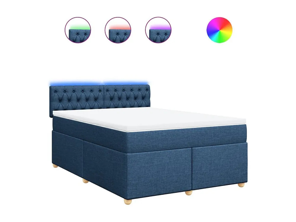 Cama com Cabeceira Cama com molas/colchão 160x200 cm tecido azul