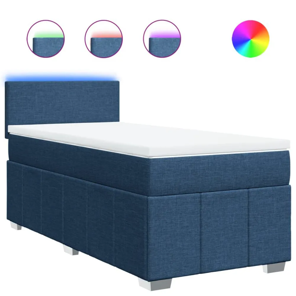 Cama com Cabeceira Cama com molasemcolchão 100x200 cm tecido azul