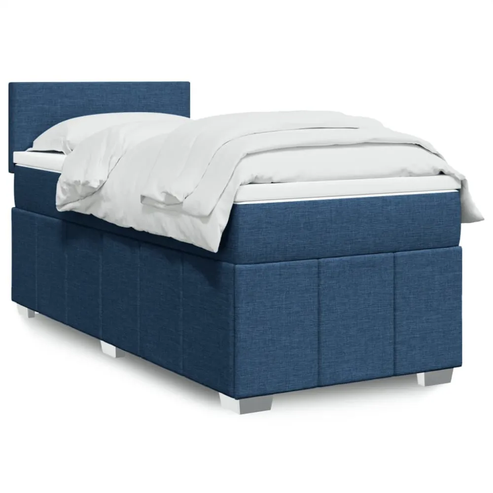 Cama com Cabeceira Cama com molasemcolchão 100x200 cm tecido azul