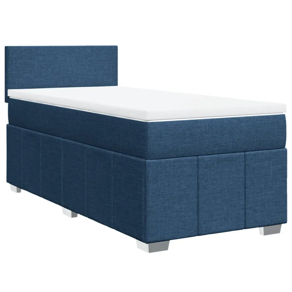 Cama com Cabeceira Cama com molasemcolchão 100x200 cm tecido azul