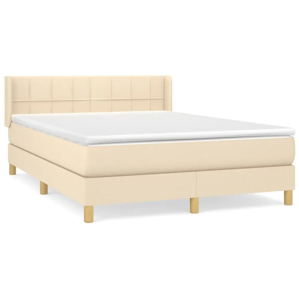 Cama com Cabeceira Cama com molasemcolchão 140x190 cm tecido cor creme