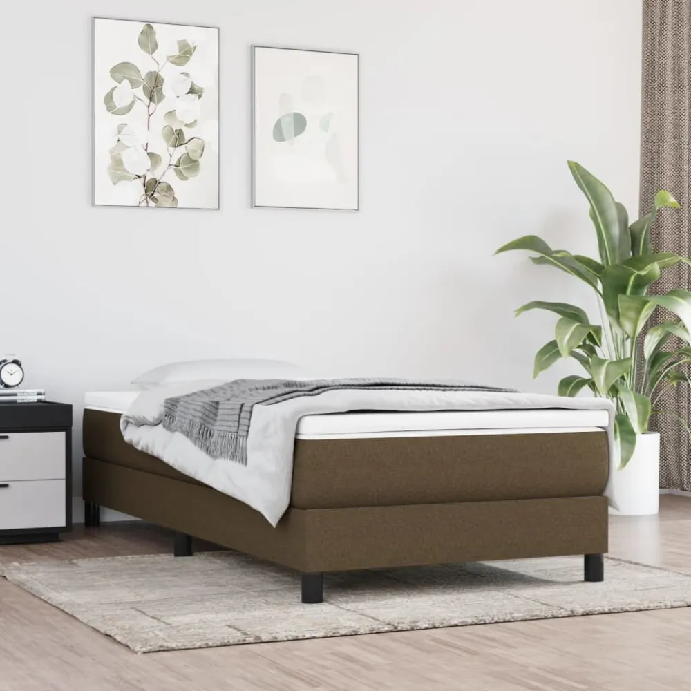 Cama com Cabeceira Colchão de molas ensacadas 100x200x20 cm tecido castanho-escuro