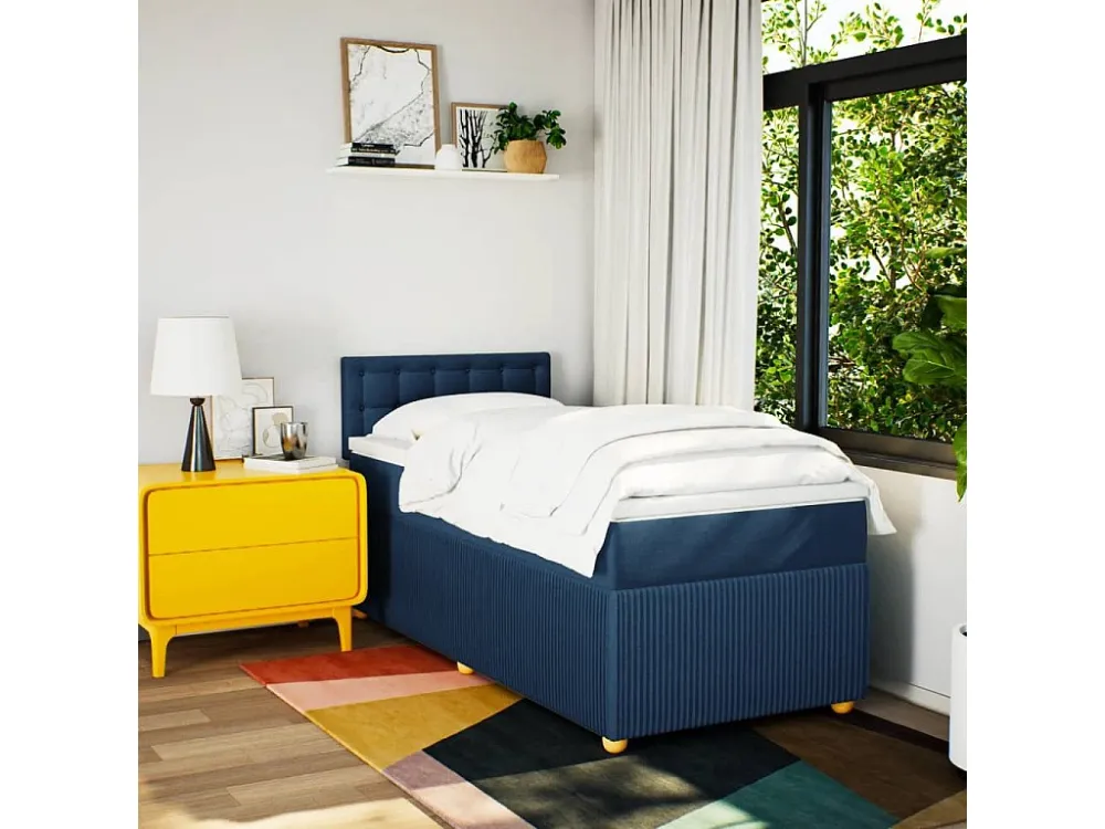 Cama com molas/colchão 100x200 cm tecido azul Medidas Queen Size