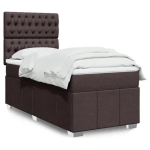 Cama com molas/colchão 100x200 cm tecido castanho-escuro Fácil Montagem