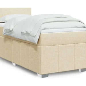 Cama com molas/colchão 100x200 cm tecido cor creme com Colchão Incluso