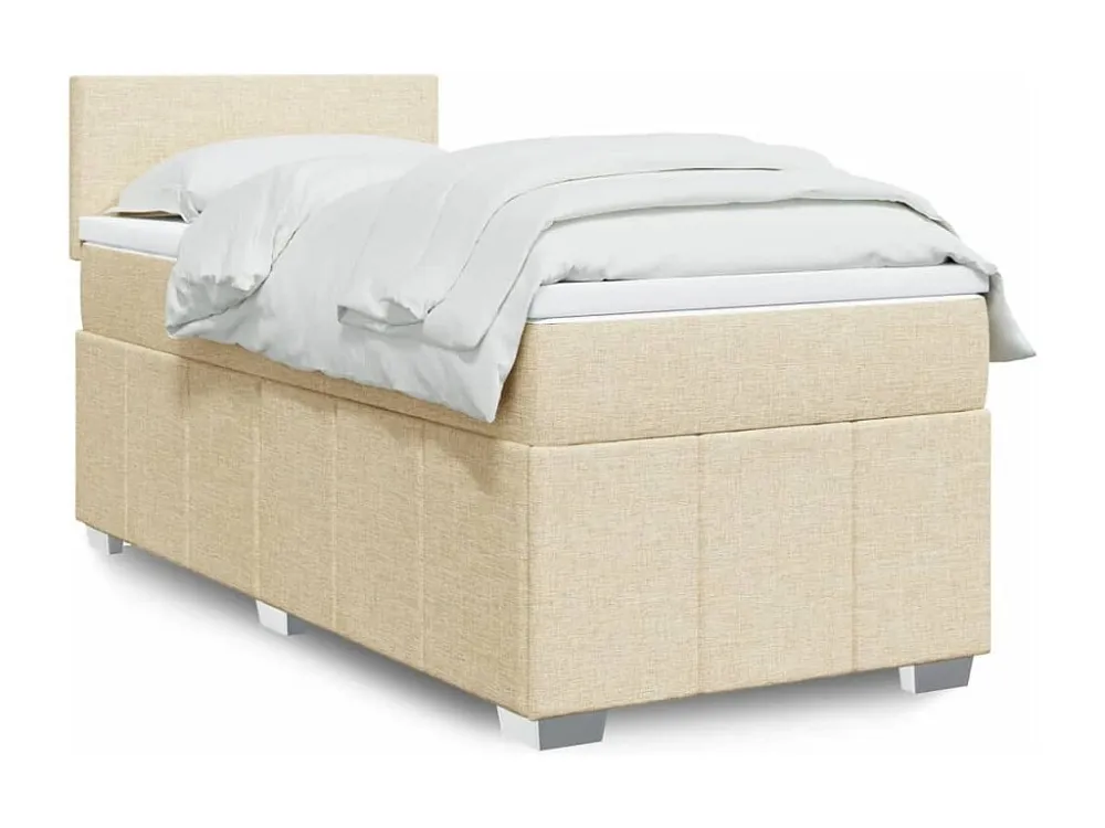 Cama com molas/colchão 100x200 cm tecido cor creme com Colchão Incluso