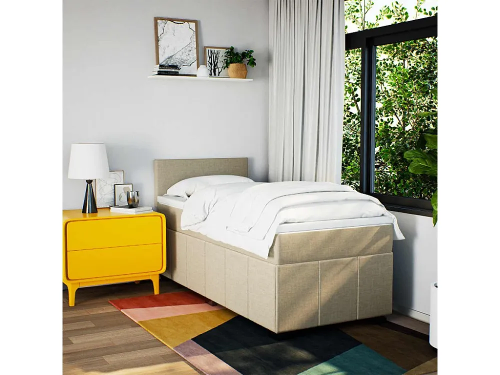 Cama com molas/colchão 100x200 cm tecido cor creme com Colchão Incluso