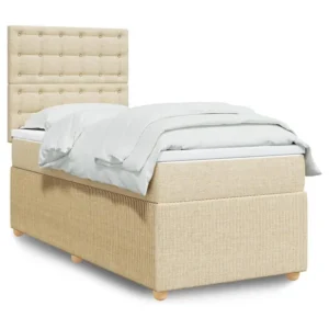 Cama com molas/colchão 100x200 cm tecido cor creme em Pinho Natural