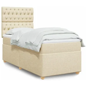 Cama com molas/colchão 100x200 cm tecido cor creme com Colchão Incluso