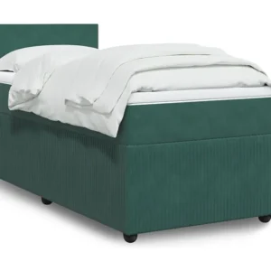 Cama com molas/colchão 100x200 cm veludo verde-escuro com Colchão Incluso