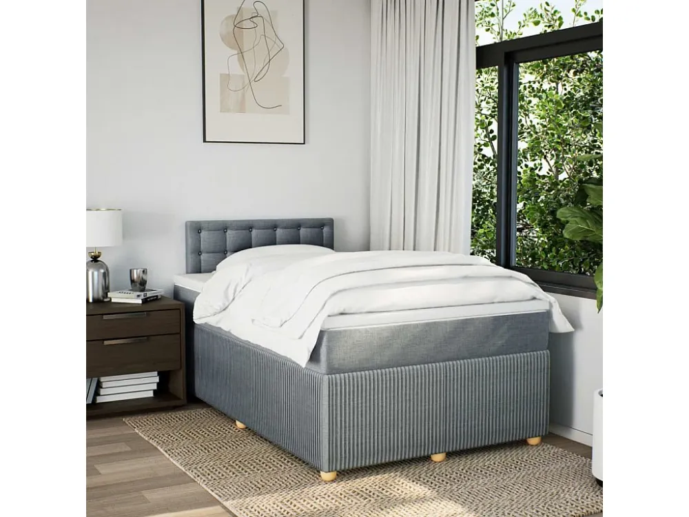 Cama com molas/colchão 120x200 cm tecido cinza-claro em Pinho Natural