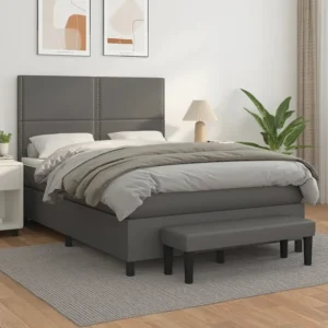 Cama com molas/colchão 140x190 cm couro artificial cinzento Fácil Montagem