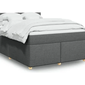 Cama com molas/colchão 140x190 cm tecido cinzento-escuro com Colchão Incluso