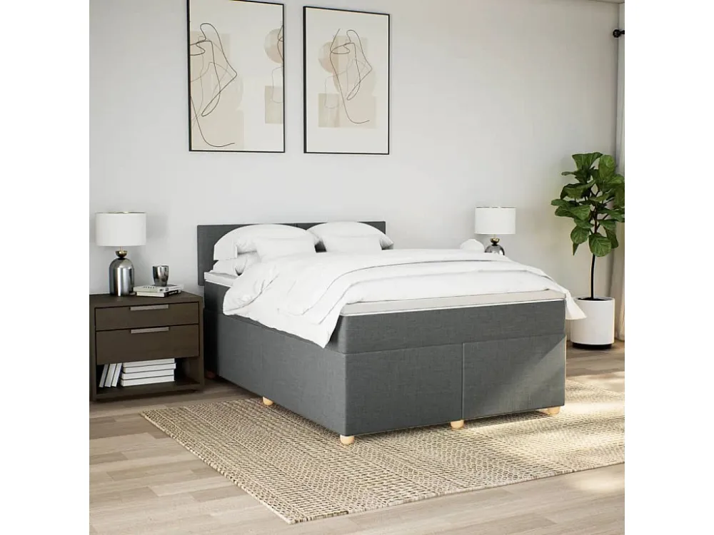 Cama com molas/colchão 140x190 cm tecido cinzento-escuro com Colchão Incluso