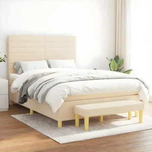 Cama com molas/colchão 140x190 cm tecido cor creme com Cabideiro Incluso
