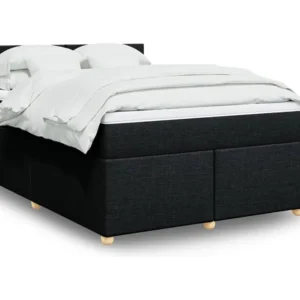 Cama com molas/colchão 140x190 cm tecido preto | Montagem Inclusa