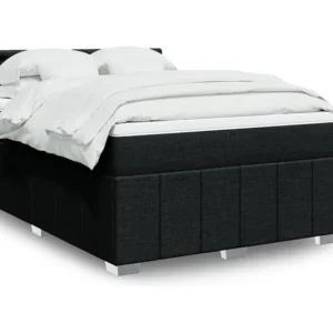 Cama com molas/colchão 140x190 cm tecido preto com Pés Ajustáveis