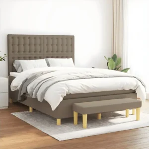 Cama com molas/colchão 140x200 cm tecido castanho-acinzentado | Design Escandinavo |