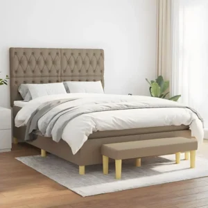 Cama com molas/colchão 140x200 cm tecido castanho-acinzentado com Colchão Incluso