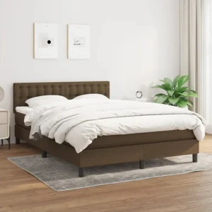 Cama com molas/colchão 140x200 cm tecido castanho-escuro em Pinho Natural