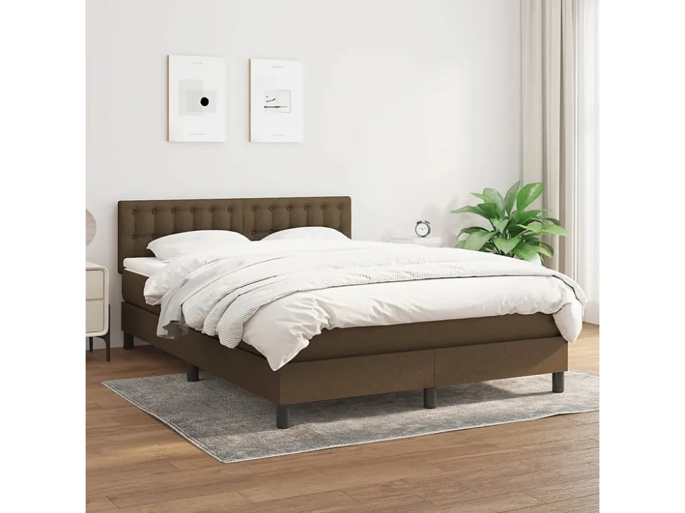 Cama com molas/colchão 140x200 cm tecido castanho-escuro em Pinho Natural