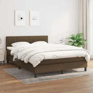 Cama com molas/colchão 140x200 cm tecido castanho-escuro em Pinho Natural