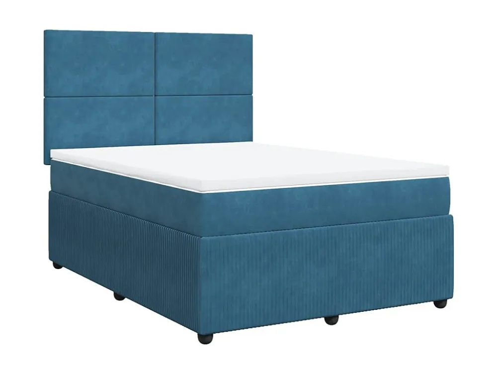 Cama com molas/colchão 140x200 cm veludo azul-escuro com Garantia Estendida