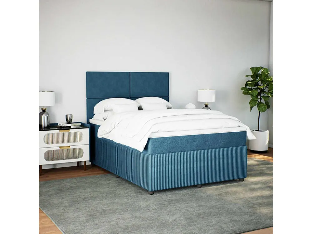 Cama com molas/colchão 140x200 cm veludo azul-escuro com Garantia Estendida