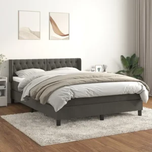 Cama com molas/colchão 140x200 cm veludo cinzento-escuro Medidas Queen Size