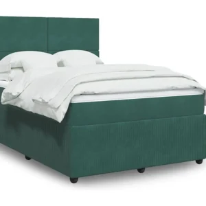 Cama com molas/colchão 140x200 cm veludo verde-escuro Fácil Montagem
