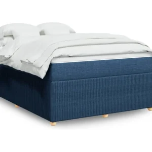 Cama com molas/colchão 160x200 cm tecido azul com Gavetas de Armazenamento