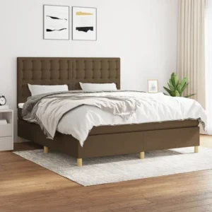 Cama com molas/colchão 160x200 cm tecido castanho-escuro para Quartos de Casal