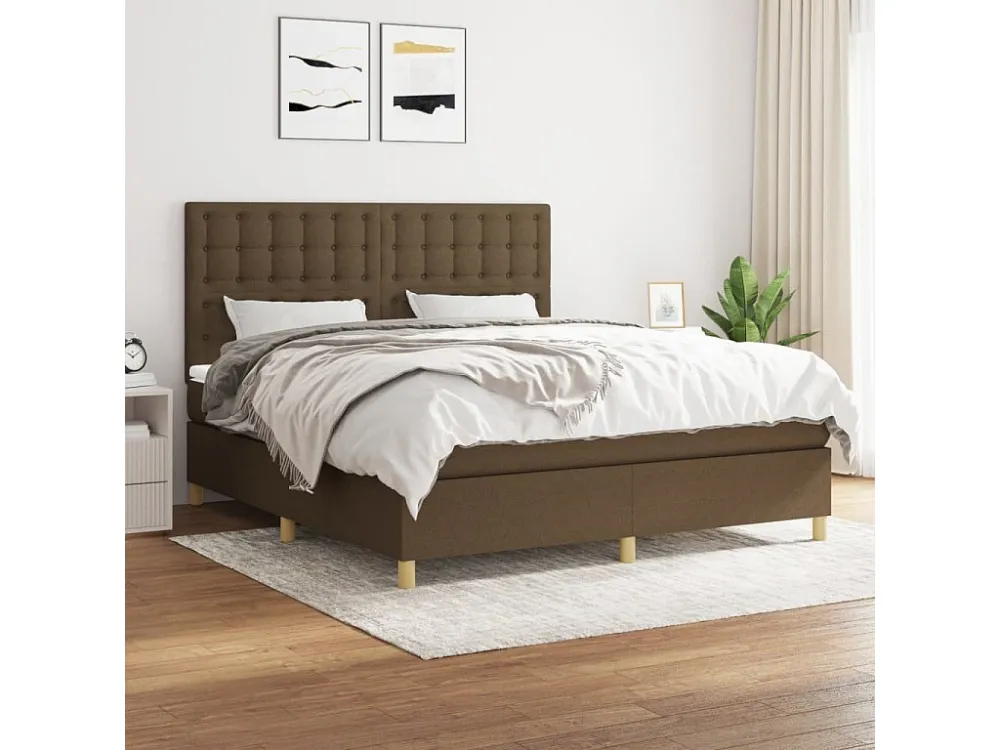 Cama com molas/colchão 160x200 cm tecido castanho-escuro para Quartos de Casal
