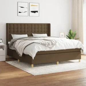 Cama com molas/colchão 160x200 cm tecido castanho-escuro com Colchão Incluso
