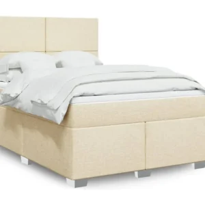 Cama com molas/colchão 160x200 cm tecido cor creme com Garantia Estendida