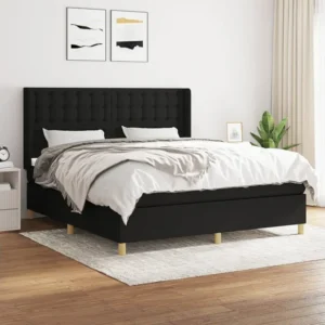 Cama com molas/colchão 160x200 cm tecido preto com Pés Ajustáveis