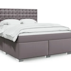 Cama com molas/colchão 180x200 cm couro artificial cinza com Colchão Incluso