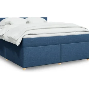 Cama com molas/colchão 180x200 cm tecido azul com Cabideiro Incluso