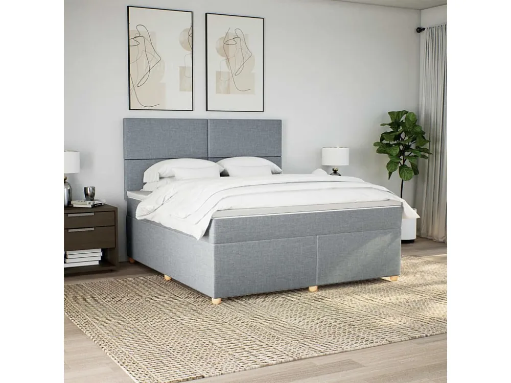 Cama com molas/colchão 180x200 cm tecido cinzento-claro com Pés Ajustáveis