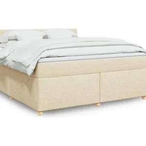 Cama com molas/colchão 180x200 cm tecido cor creme Fácil Montagem