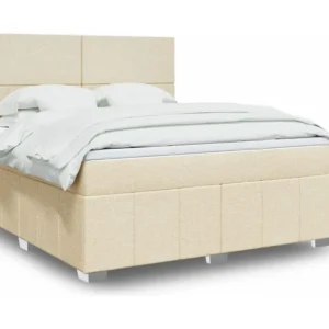 Cama com molas/colchão 180x200 cm tecido cor creme com Colchão Incluso