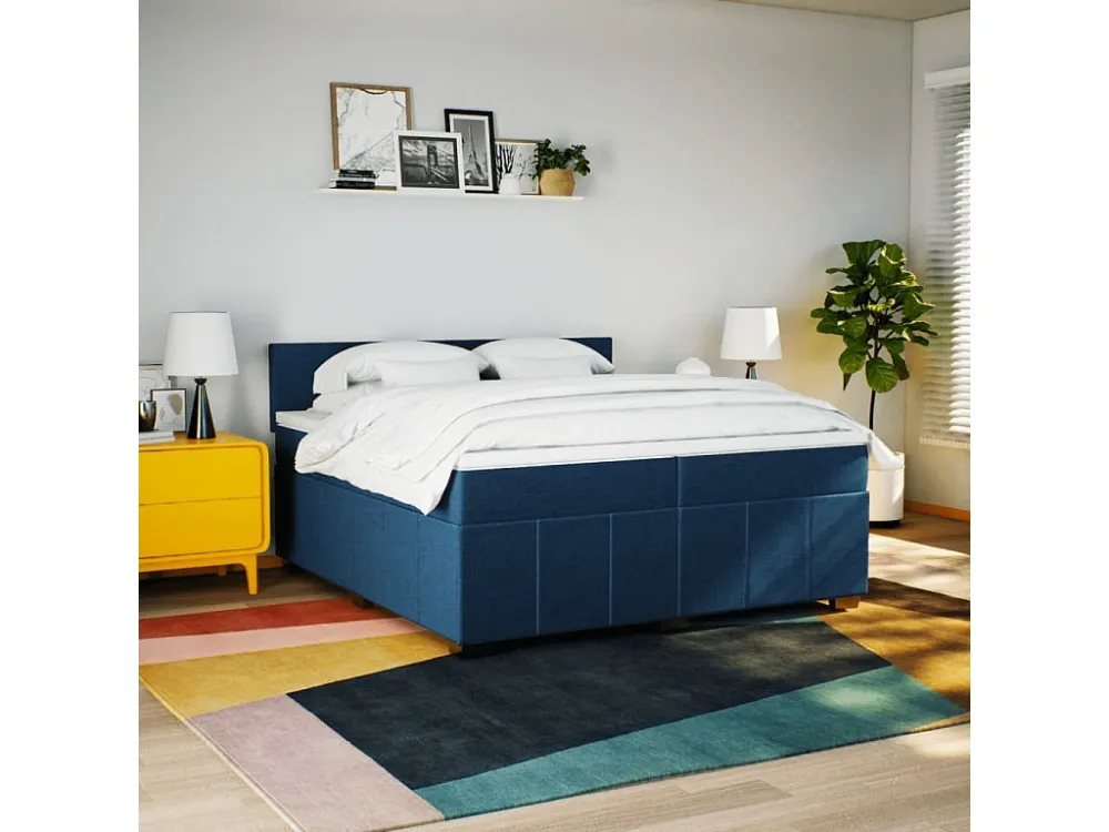 Cama com molas/colchão 200x200 cm tecido azul com Garantia Estendida