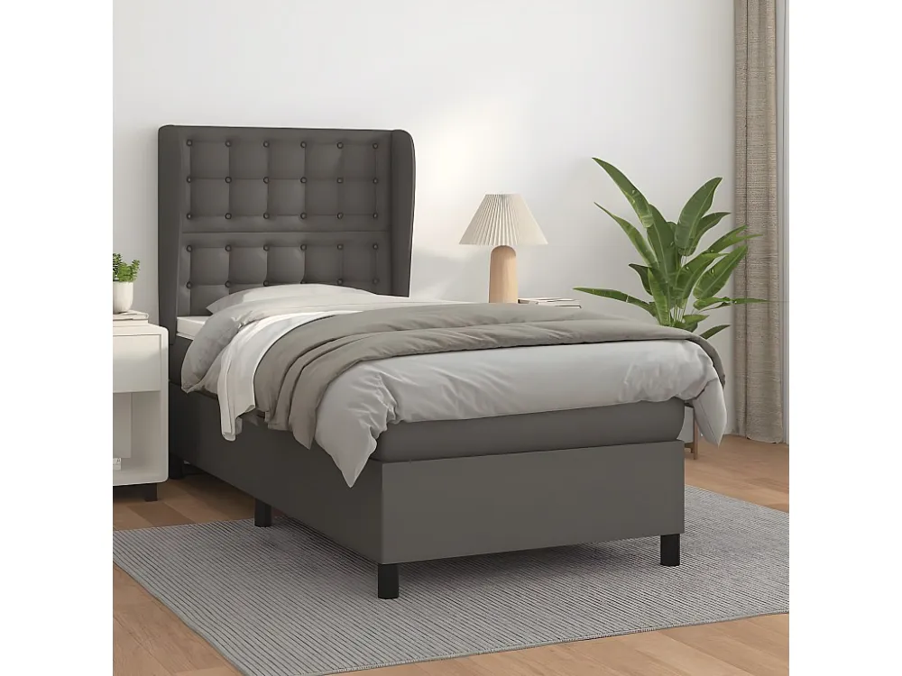 Cama com molas/colchão 80x200 cm couro artificial cinza Tecido Resistente